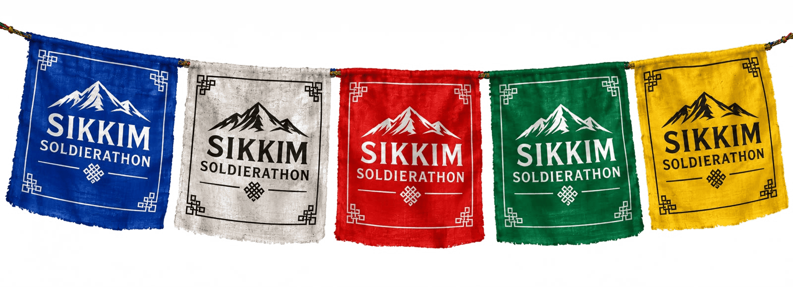 Sikkim Soldierathon prayer flag bunting in blue, white, red, green and yellow